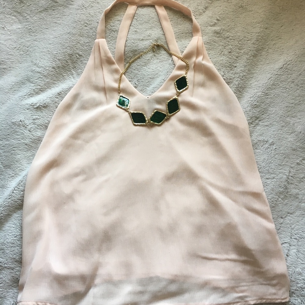 Blush pink caged back tank top